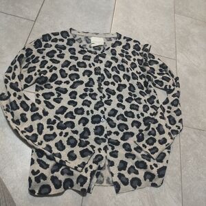 Leopard Print Cardigan 100% Cashmere Size Small